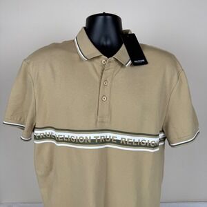 True Religion Mens Stripe HD Relaxed Polo Shirt Travertine Tan 700421 New $79